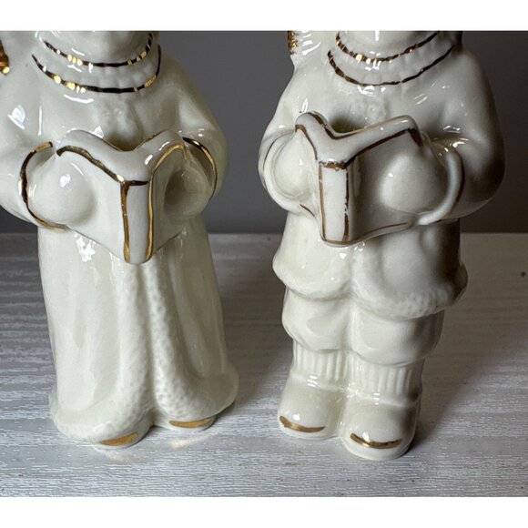 Vintage Ceramic Christmas Caroler Figurines  3 3/4" Gold Accents Set of 2 - Picture 3 of 8